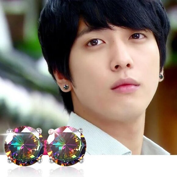 Awesome Men's 2.00Ctw. Mystic Topaz Round Cut Earrings, 925 Sterling Silver - Picture 4 of 5